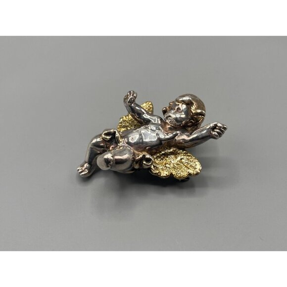 Sterling Silver Winged Cherub Brooch Baby Angel Pin 925 27 Grams - Picture 3 of 11